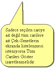 Keleri Yuvarlanm Dikdrtgen Belirtme izgisi: Sadece seilen cariye ait deil tm carilere ait ek-Senetlerin ekranda listelenmesi isteniyorsa Tm Carileri Gster iaretlenmelidir.