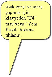 Keleri Yuvarlanm Dikdrtgen Belirtme izgisi: Stok girii ve k yapmak iin klavyeden F4 tuu veya Yeni Kayt butonu tklanr. 