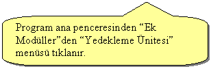 Keleri Yuvarlanm Dikdrtgen Belirtme izgisi: Program ana penceresinden Ek Modllerden Yedekleme nitesi mens tklanr. 

