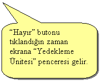 Keleri Yuvarlanm Dikdrtgen Belirtme izgisi: Hayr butonu tklandn zaman ekrana Yedekleme nitesi penceresi gelir.